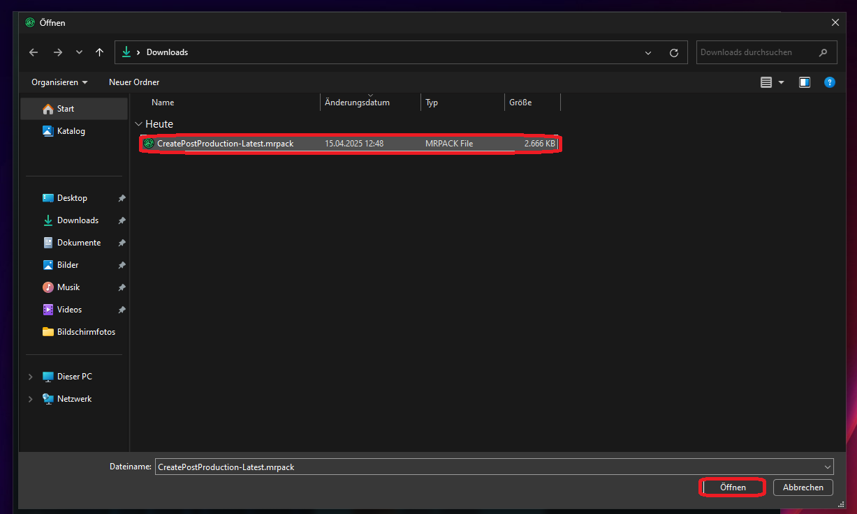 Modrinth Launcher - Browse for .mrpack file